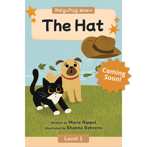 Book cover of 'The Hat' featuring a cat and a dog watching a hat being blown by the wind.