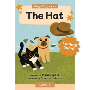 Book cover of 'The Hat' featuring a cat and a dog watching a hat being blown by the wind.